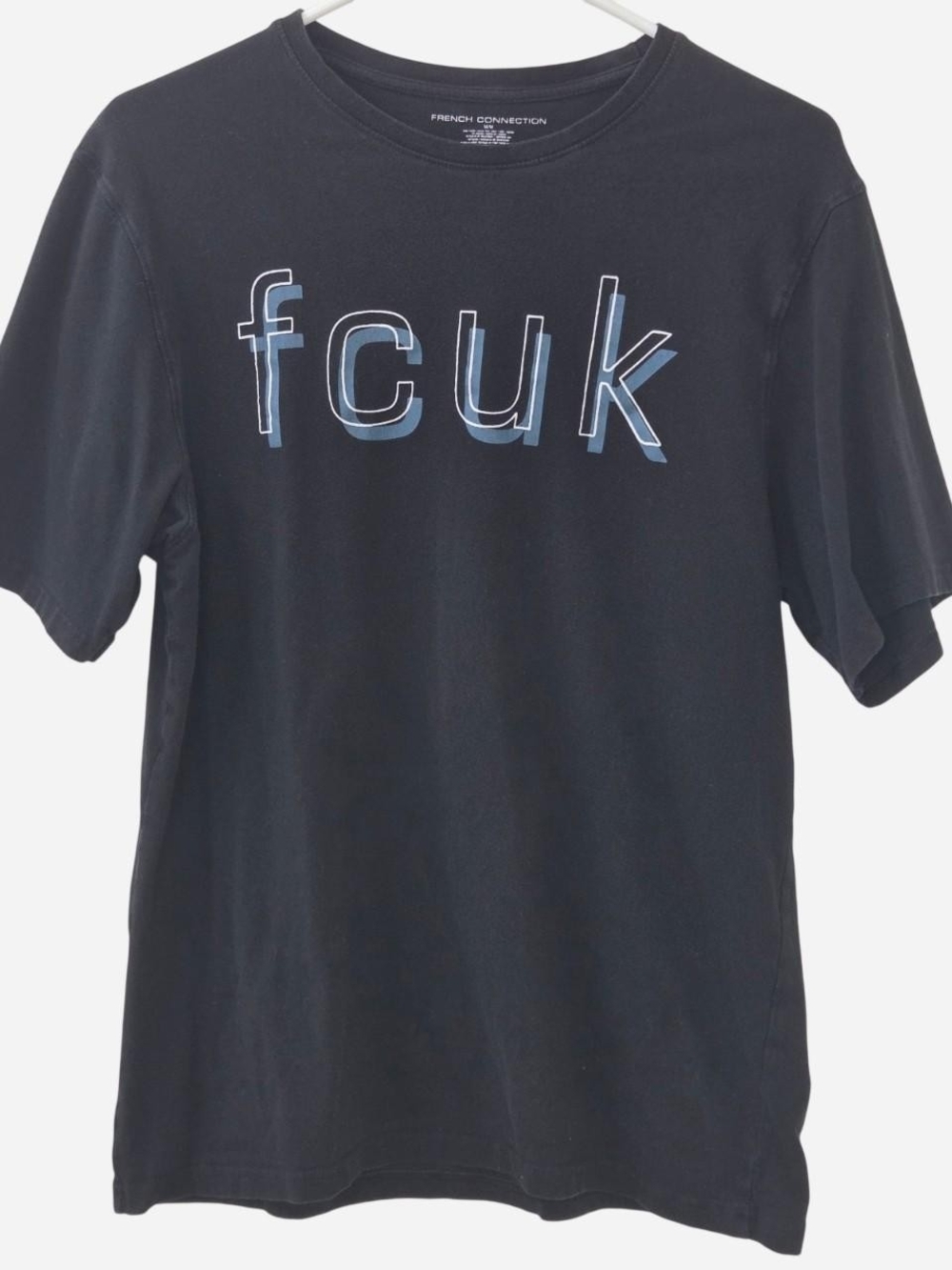 French Connection Black T-Shirt with Blue Graphic "fcuk"